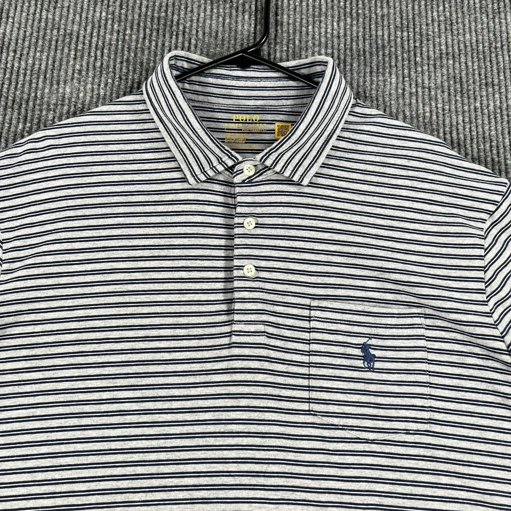 Polo Ralph Lauren Shirt Mens XL Extra Large Blue Gray Striped Short Sleeve Golf